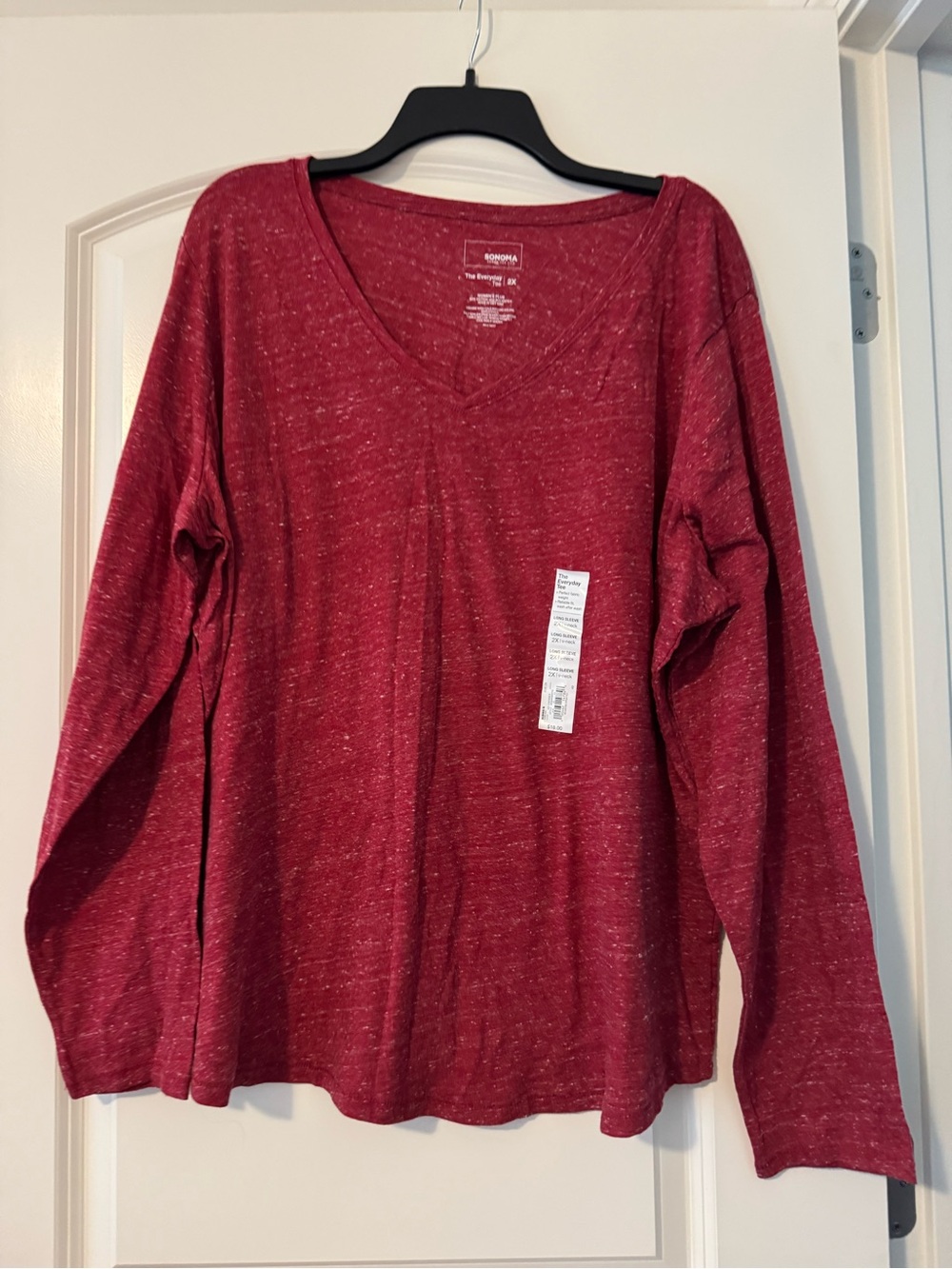 Sonoma Heathered Burgundy V-Neck Long Sleeve Tee
